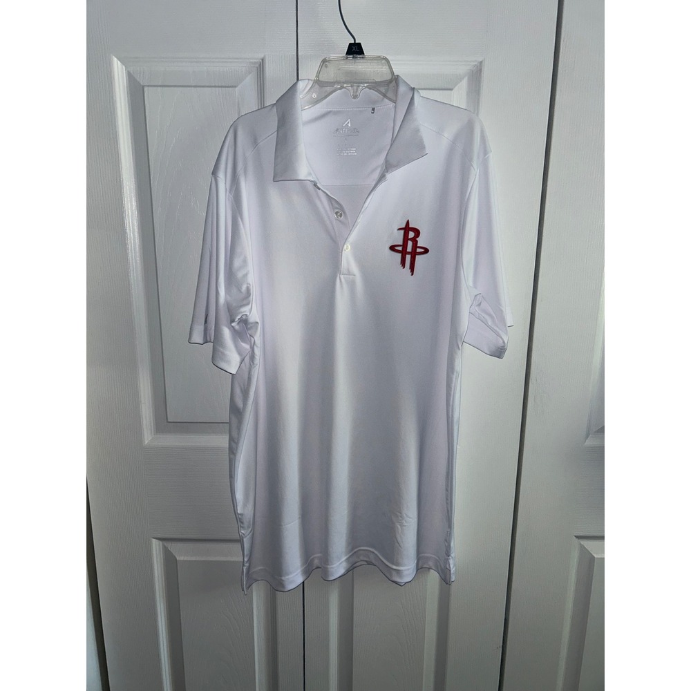 Antigua Houston Rockets Mens Large White Performance Golf Polo Shirt NBA NEW